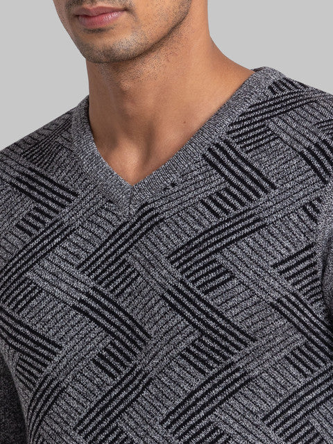 Parx Men Black Jacquard Acrylic Sweater