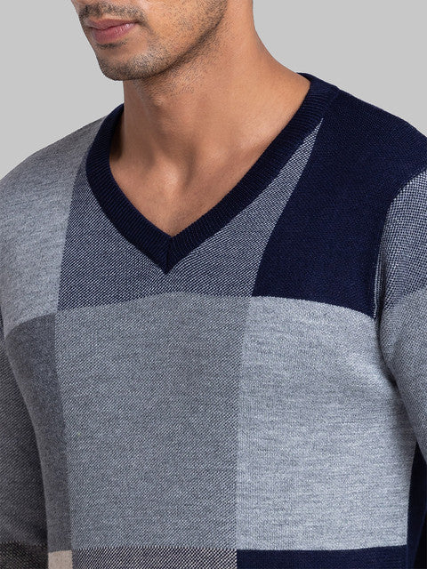 Parx Men Blue Intarsia Acrylic Sweater