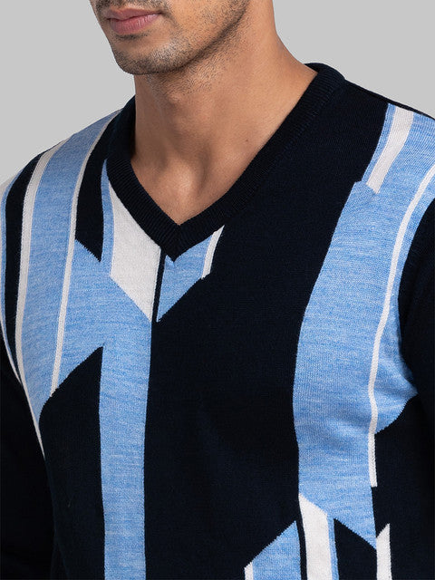 Parx Men Blue Intarsia Acrylic Sweater