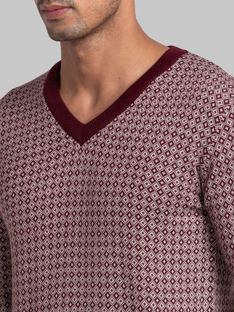Parx Men Maroon Jacquard Sweater