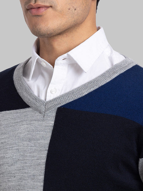 Parx Men Grey Intarsia Acrylic Sweater