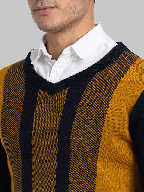 Parx Men Blue Intarsia Acrylic Sweater