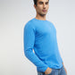 Men Blue Solid Cotton Full Sleeve Sweaters