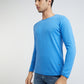 Men Blue Solid Cotton Full Sleeve Sweaters