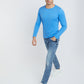 Men Blue Solid Cotton Full Sleeve Sweaters