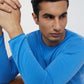 Men Blue Solid Cotton Full Sleeve Sweaters