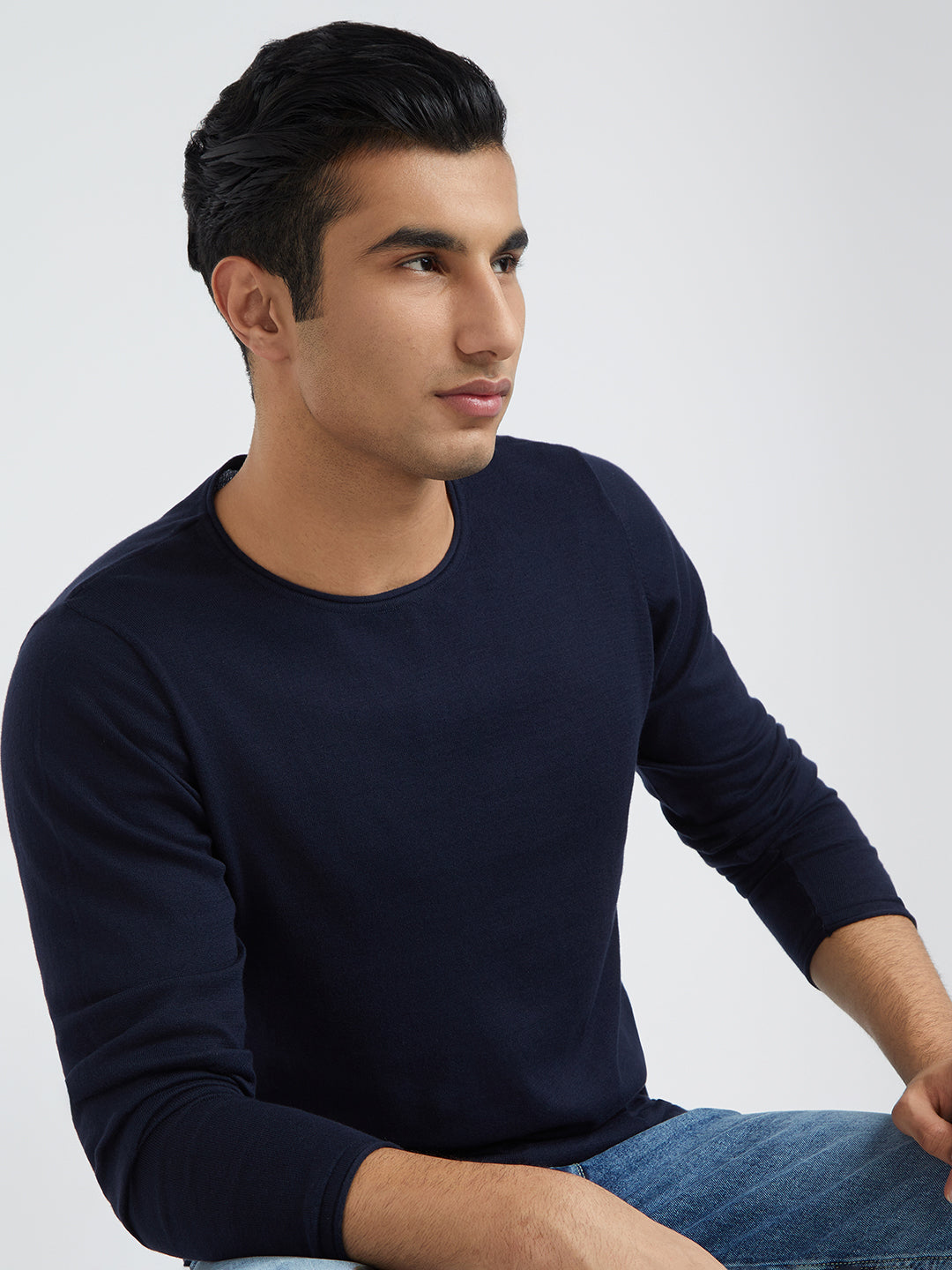 Men Blue Solid Cotton Full Sleeve Sweaters