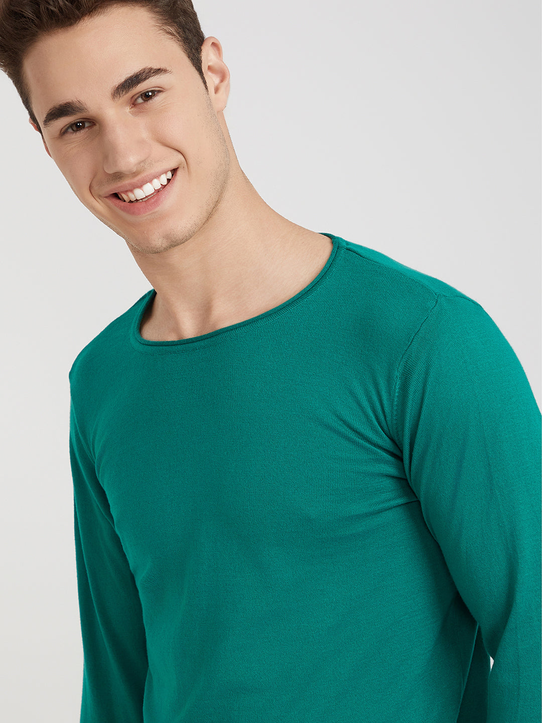 Men Green Solid Cotton Full Sleeve Sweaters