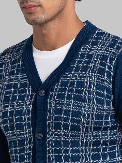 Parx Men Blue Jacquard Acrylic Sweater