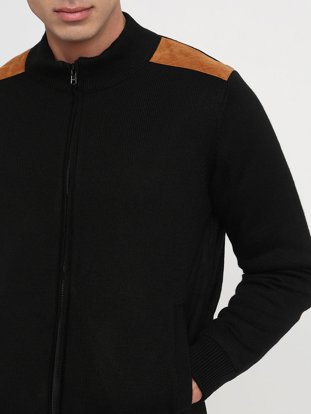 Parx Men Black Solid High Crew Neck Collar Sweatshirt