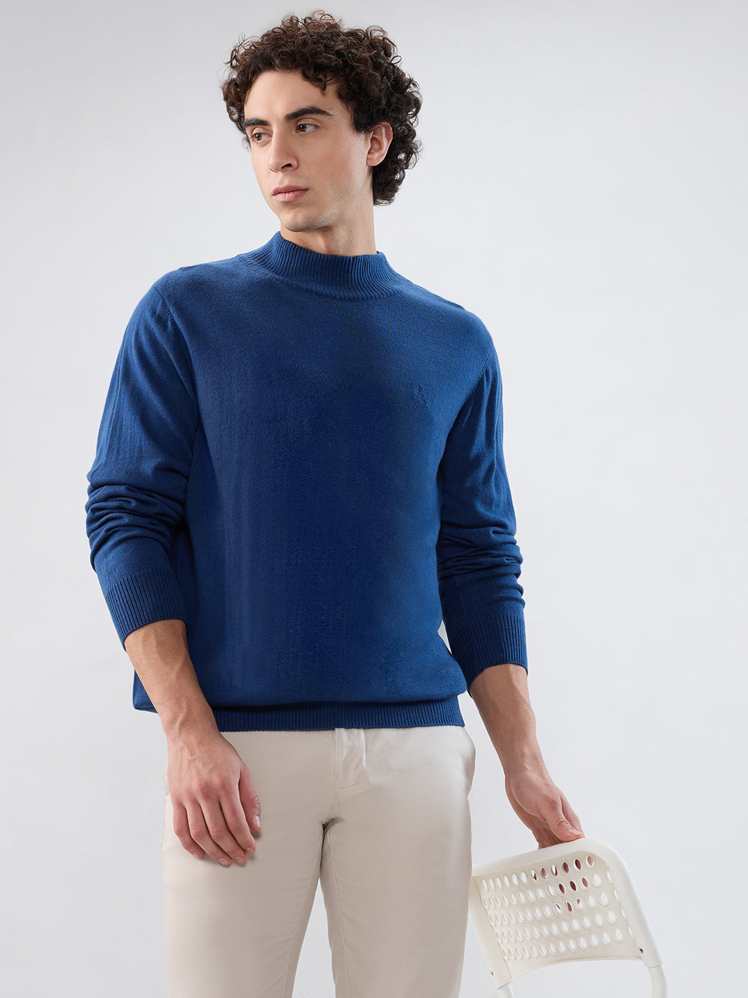 Parx Men Blue Solid Turtle Neck Collar Sweatshirt