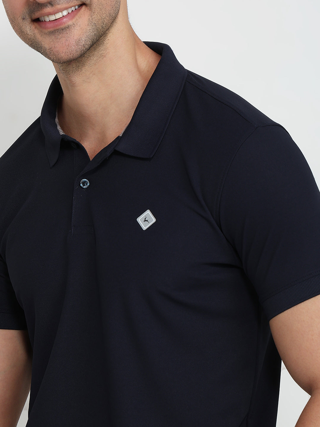 Parx Men Blue Regular Fit Solid Polo Neck Collar T-shirt