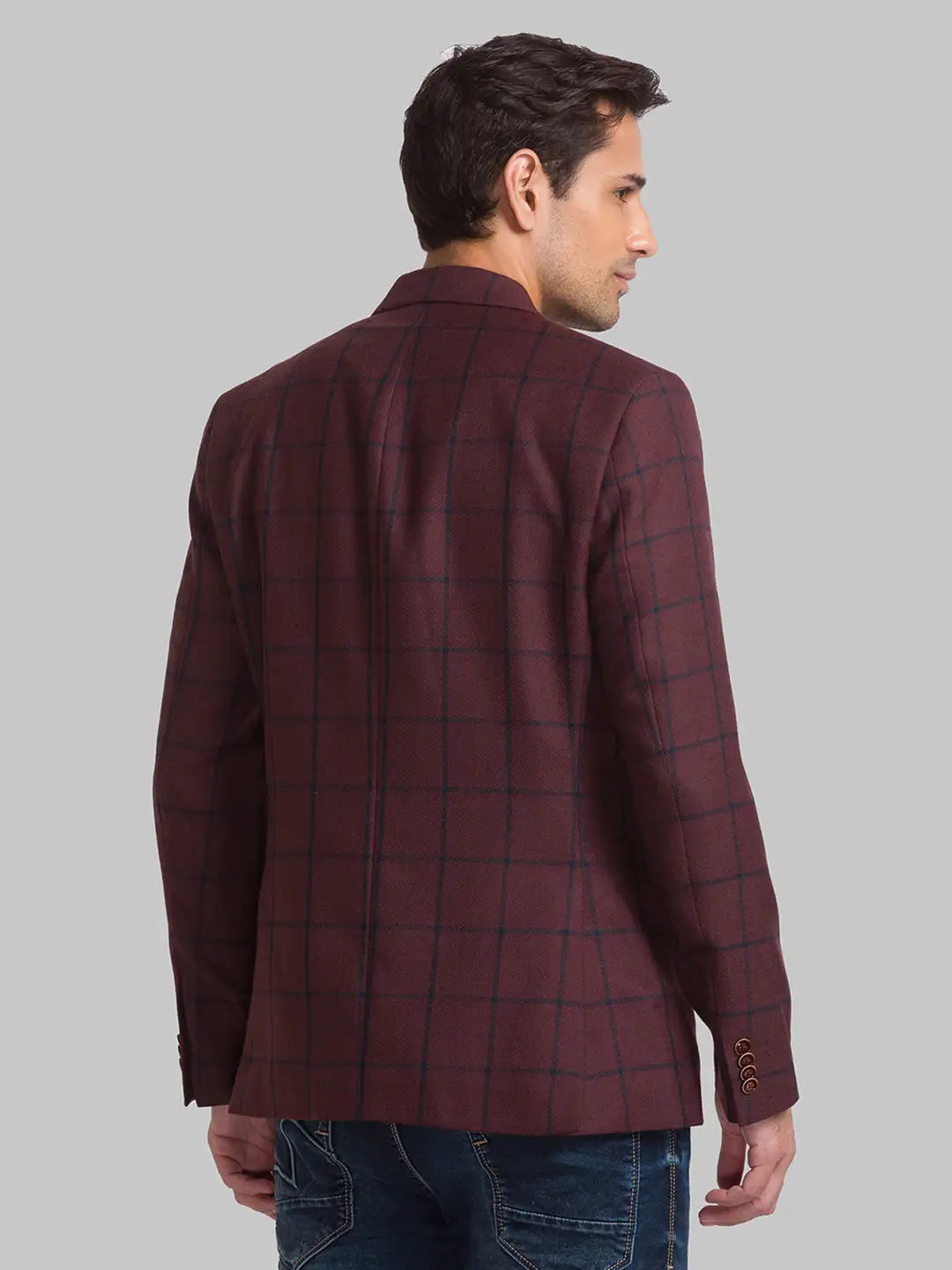 Men Maroon Regular Fit Checks Polyester Blend Jackets