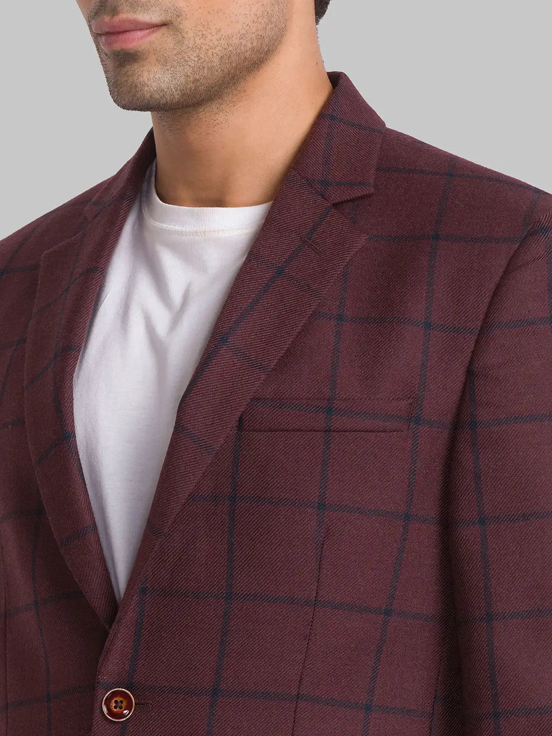 Men Maroon Regular Fit Checks Polyester Blend Jackets