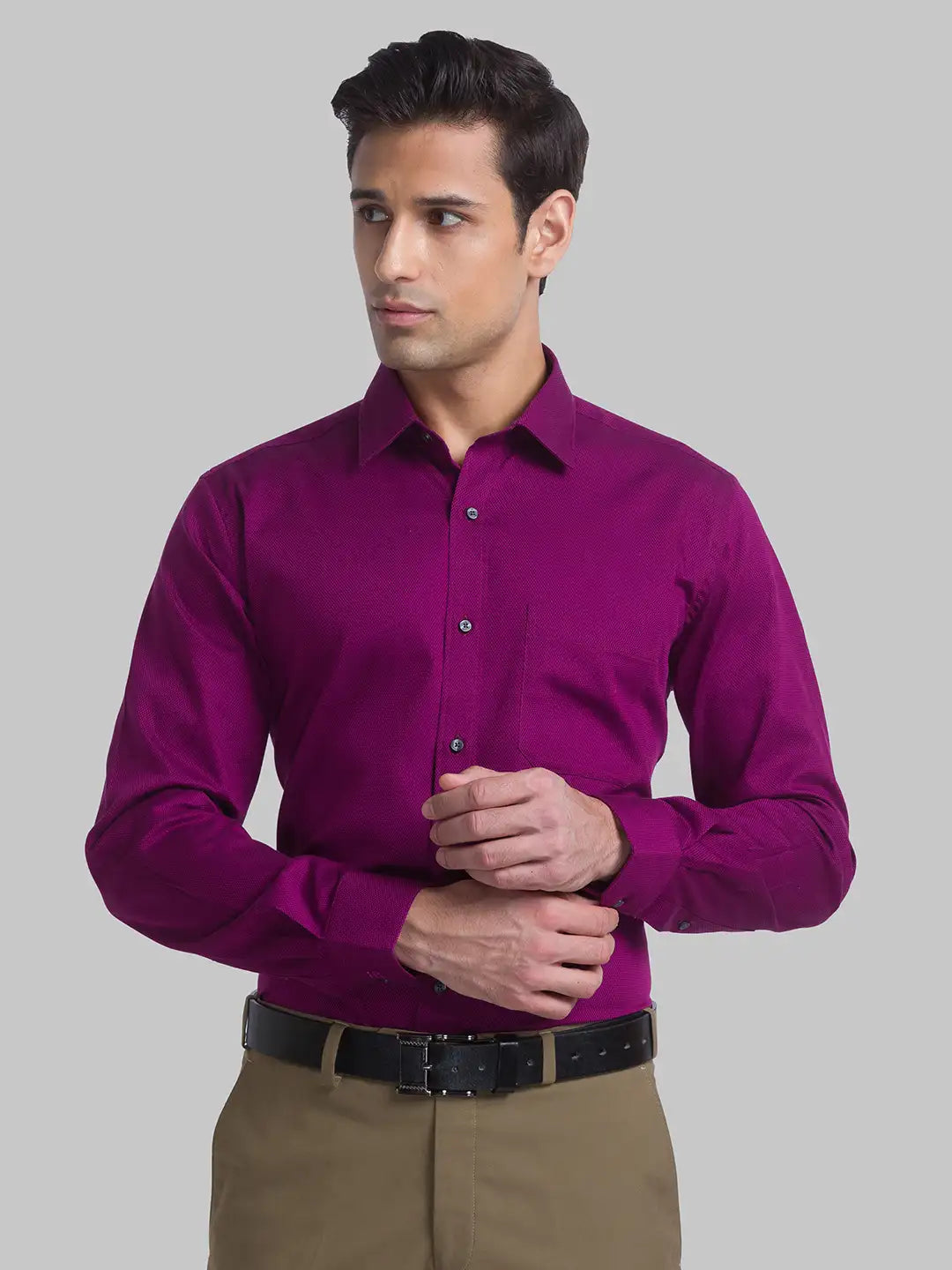 Men Violet Contemporary Fit Structure Cotton Full Sleeve Shirts