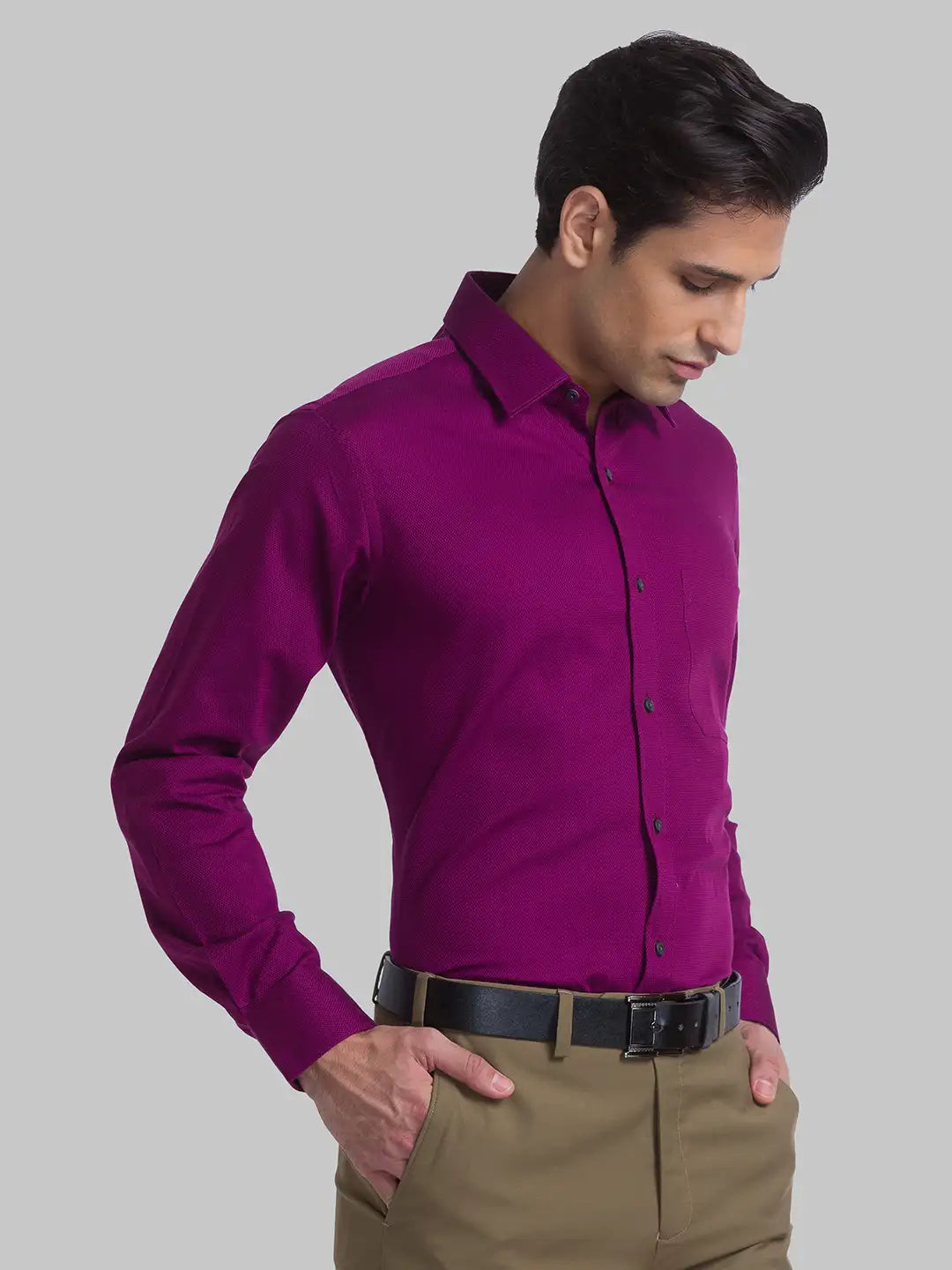 Men Violet Contemporary Fit Structure Cotton Full Sleeve Shirts