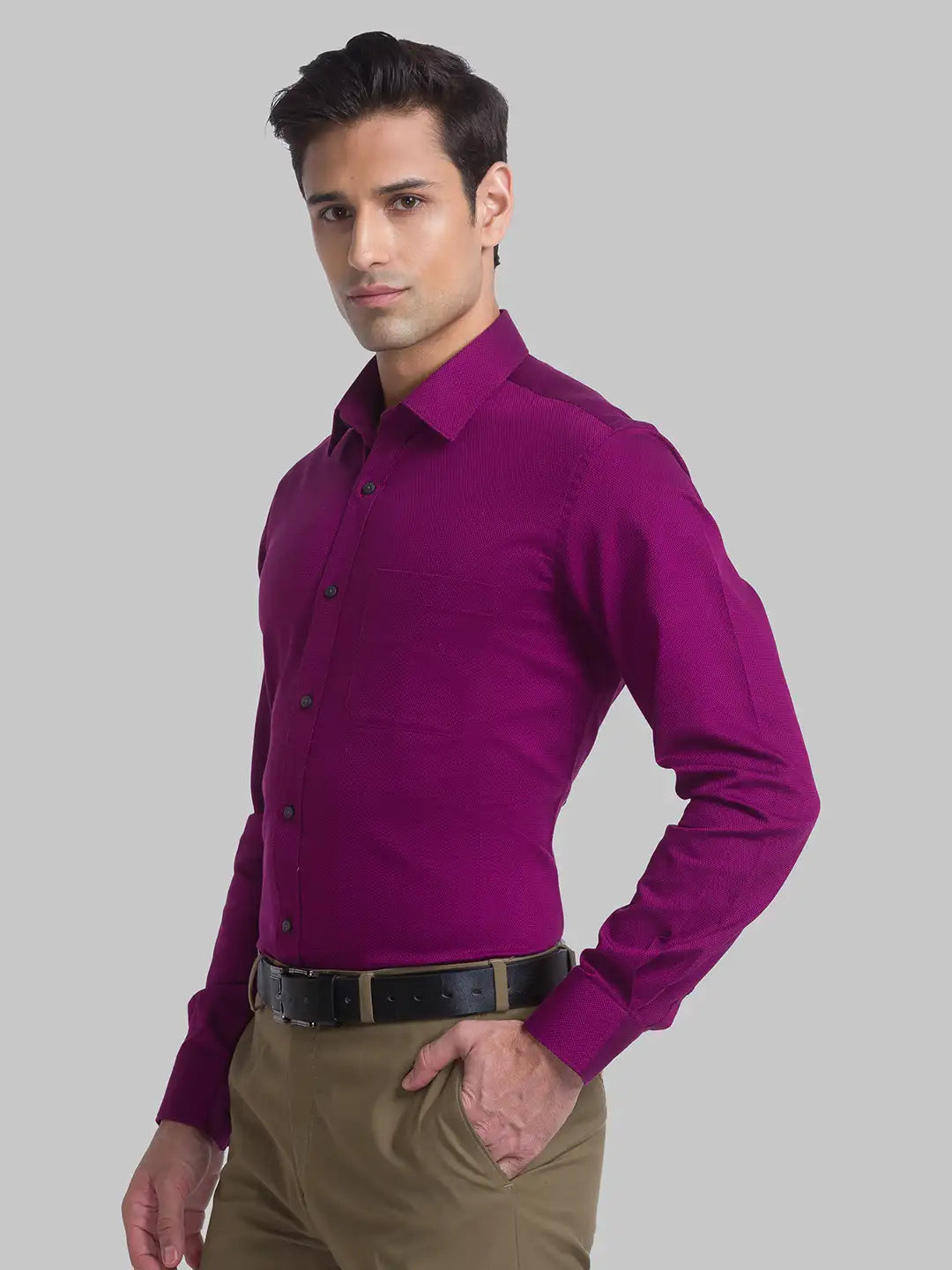 Men Violet Contemporary Fit Structure Cotton Full Sleeve Shirts