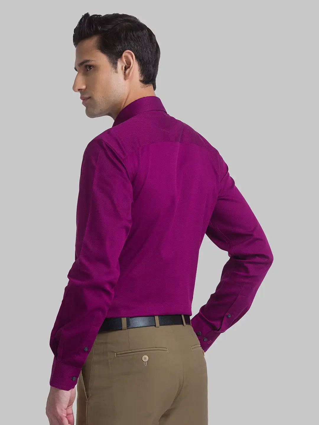 Men Violet Contemporary Fit Structure Cotton Full Sleeve Shirts