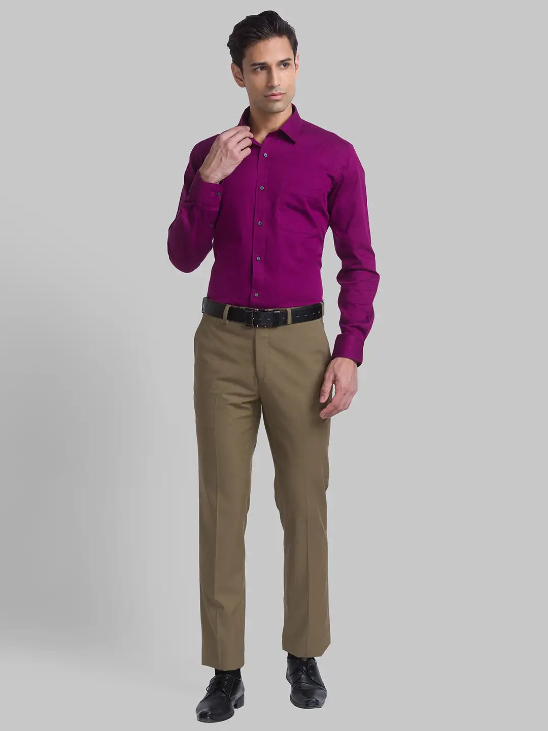 Men Violet Contemporary Fit Structure Cotton Full Sleeve Shirts