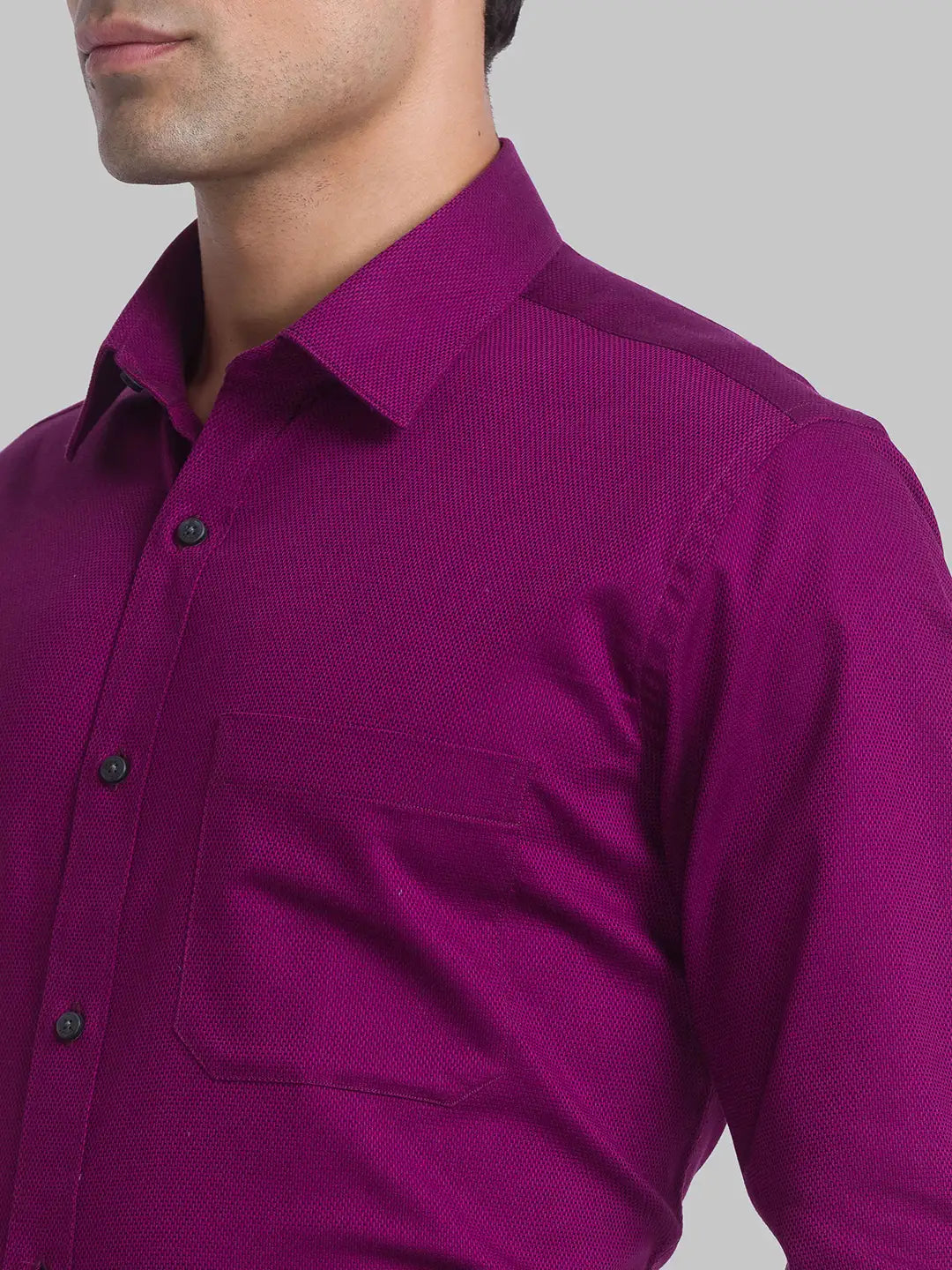 Men Violet Contemporary Fit Structure Cotton Full Sleeve Shirts