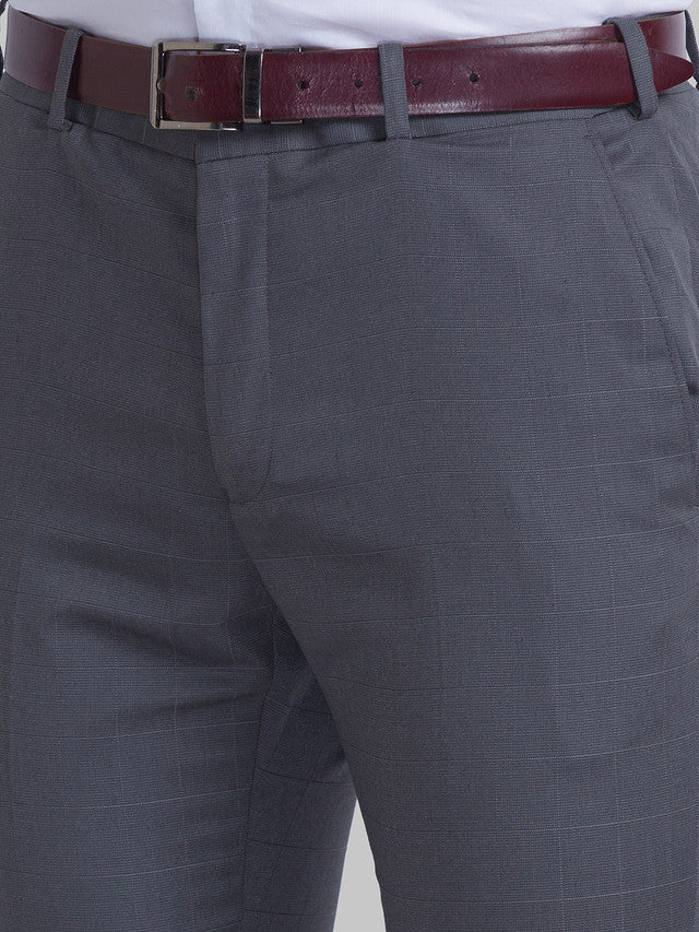 Raymond Grey Checks Slim Fit Polyester Blend Trouser