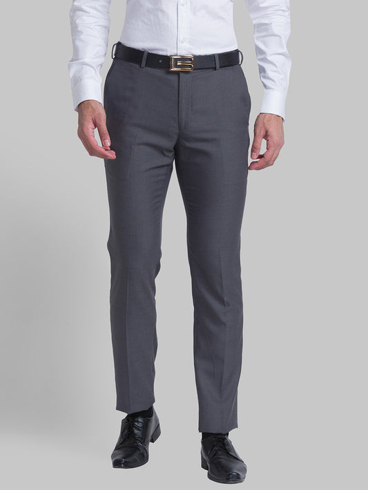 Raymond Grey Structure Slim Fit Polyester Blend Trouser