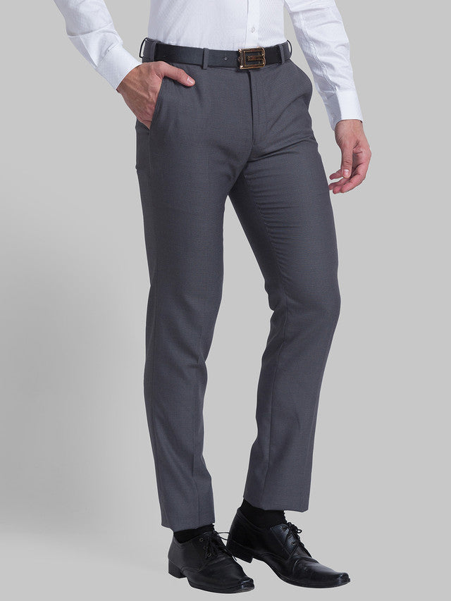 Raymond Grey Structure Slim Fit Polyester Blend Trouser