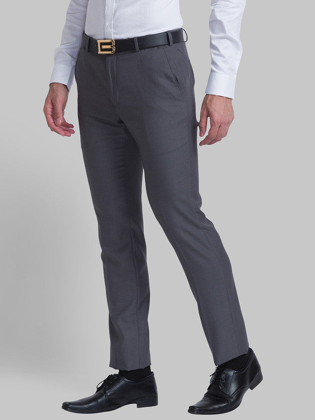 Raymond Grey Structure Slim Fit Polyester Blend Trouser