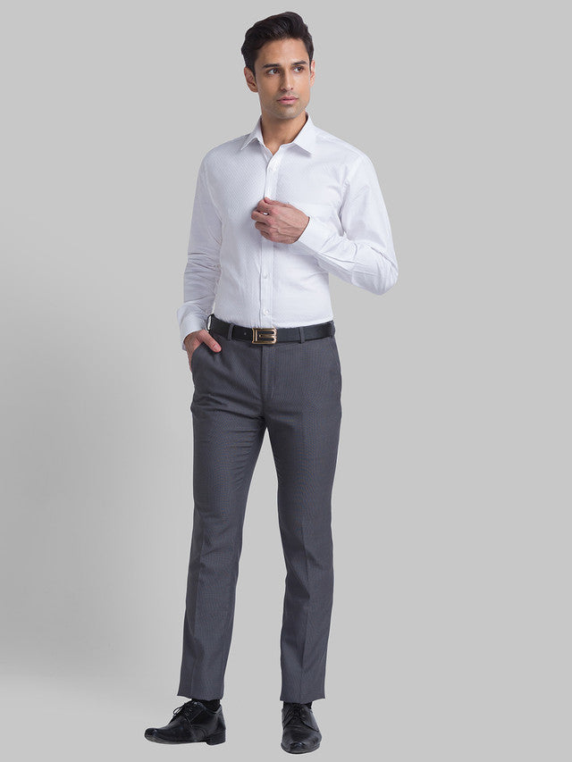 Raymond Grey Structure Slim Fit Polyester Blend Trouser