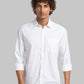 Men White Slim Fit Solid Cotton Full Sleeve Shirts