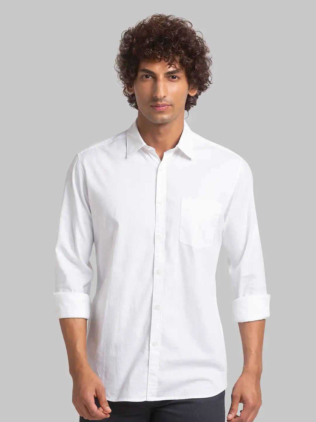 Men White Slim Fit Solid Cotton Full Sleeve Shirts