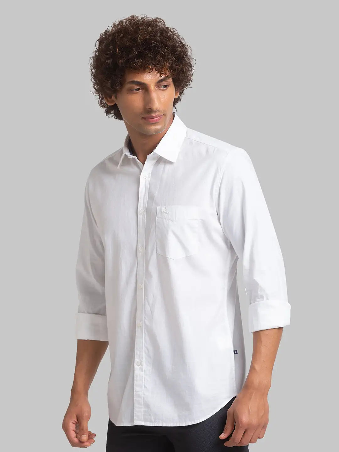 Men White Slim Fit Solid Cotton Full Sleeve Shirts