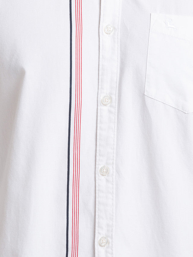 Parx White Engineered Slim Fit Cotton Casual Shirt