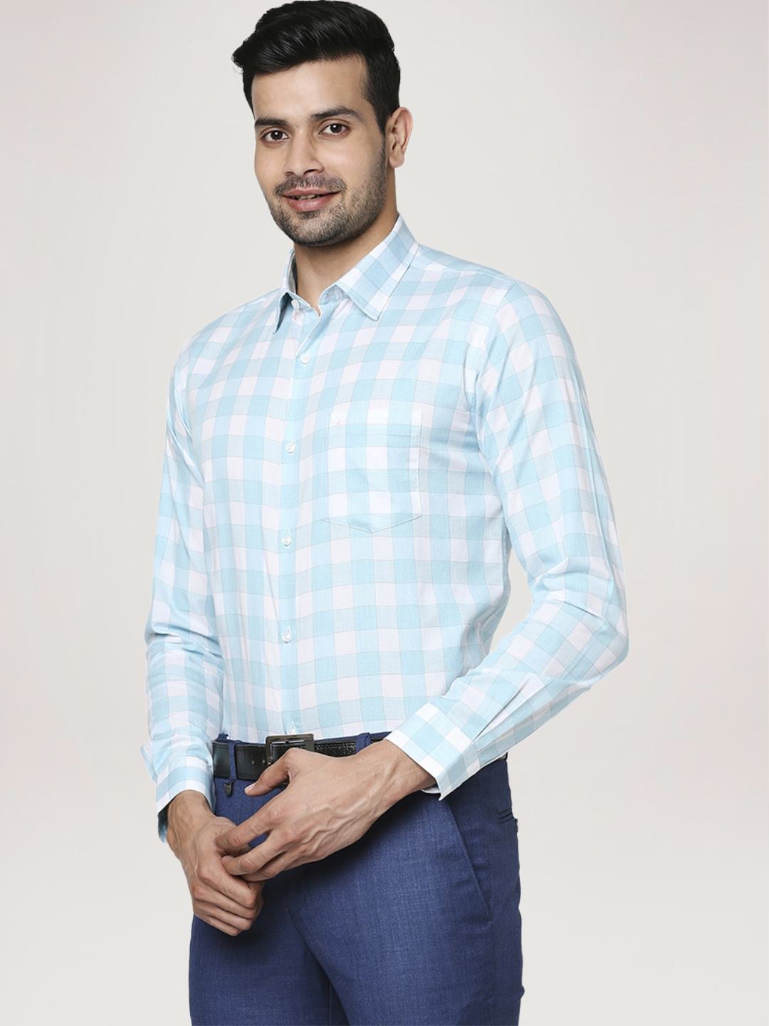 Park Avenue Men Medium Blue Checks Slim Fit Casual Shirt