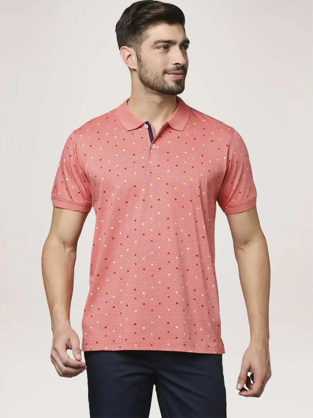 Park Avenue Men Medium Red Printed Slim Fit Casual Polo