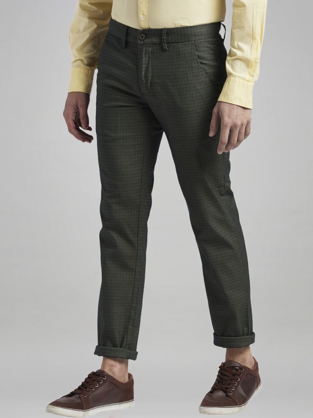 Parx Men Dark Brown Solid Tapered Fit Work Trouser