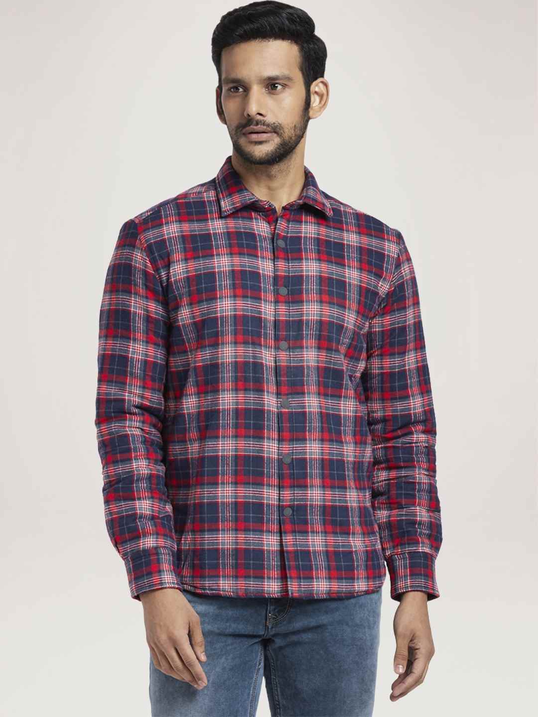 Parx Men Medium Red Checks Slim Fit Party Shirt