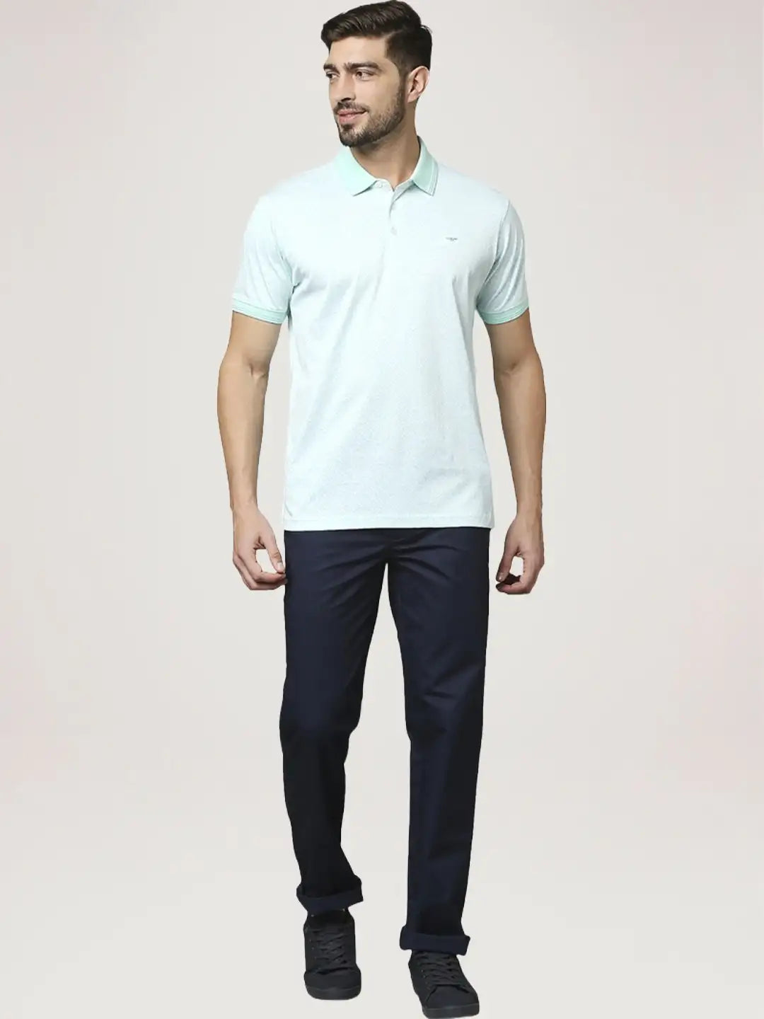 Park Avenue Men Medium Green Printed Slim Fit Casual Polo