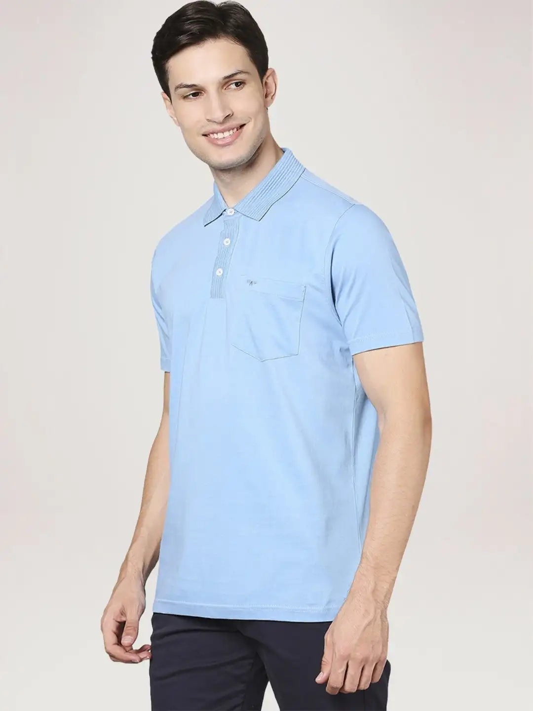 Park Avenue Men Medium Blue Solid Slim Fit Casual Polo