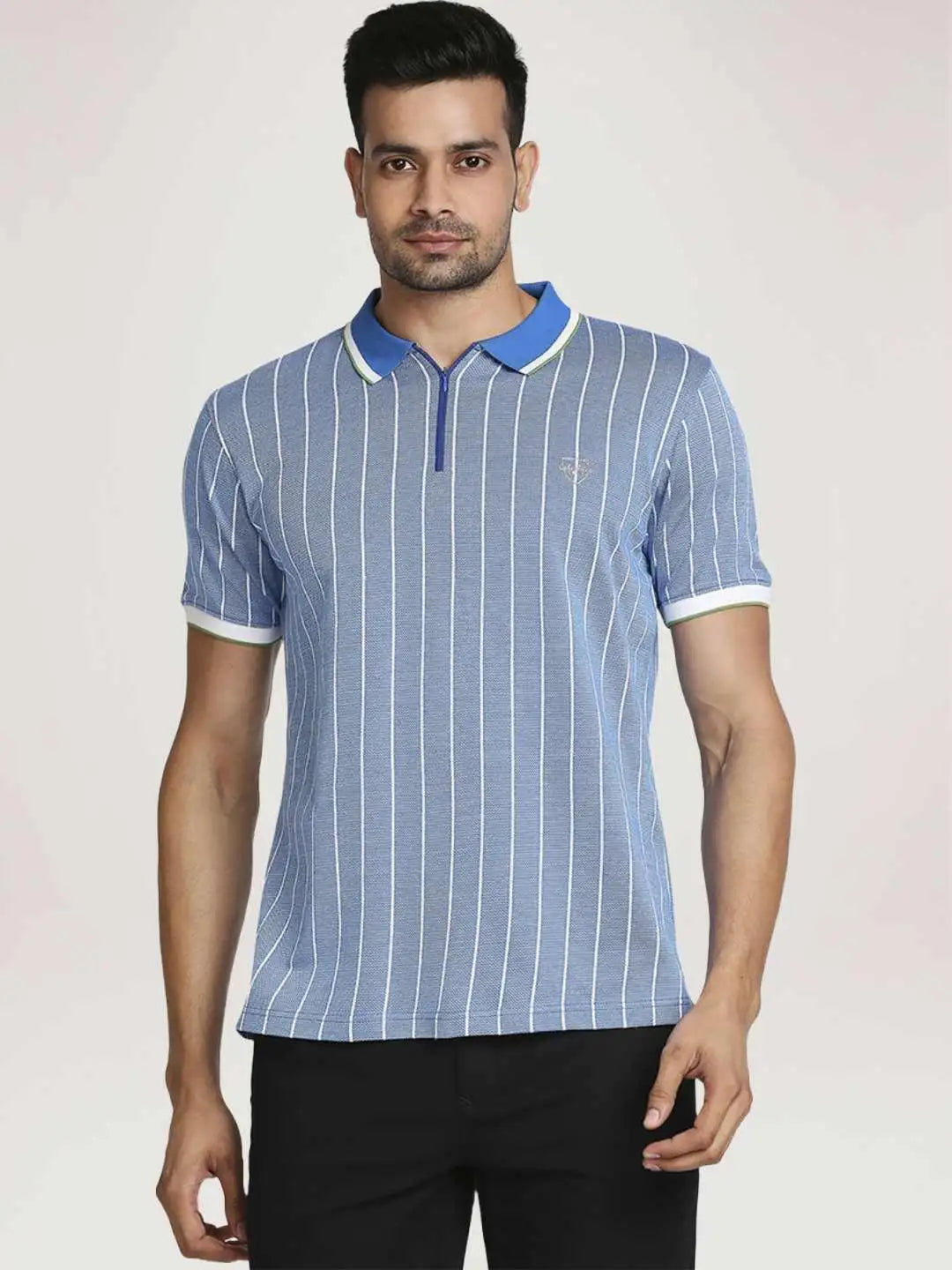 Colorplus Men Light Blue Stripe Tailored Fit Casual T-Shirt