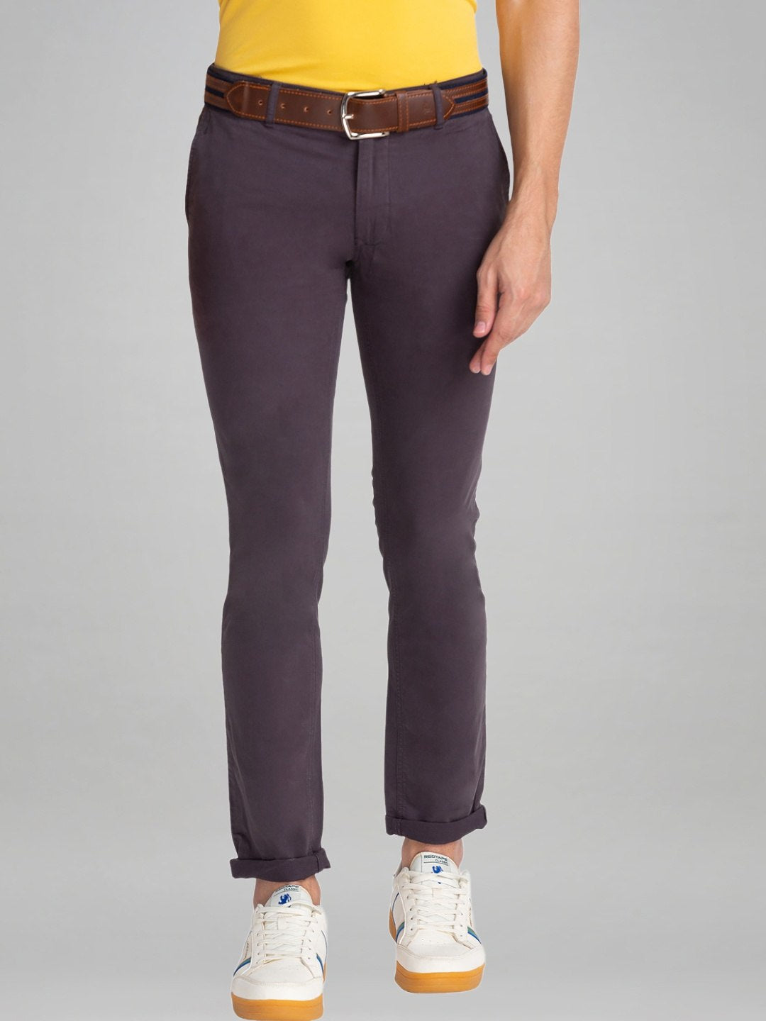 Parx Men Dark Grey Solid Tapered Fit Work chinos