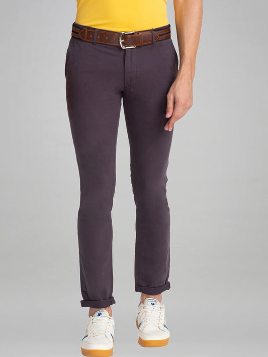Parx Men Dark Grey Solid Tapered Fit Work chinos
