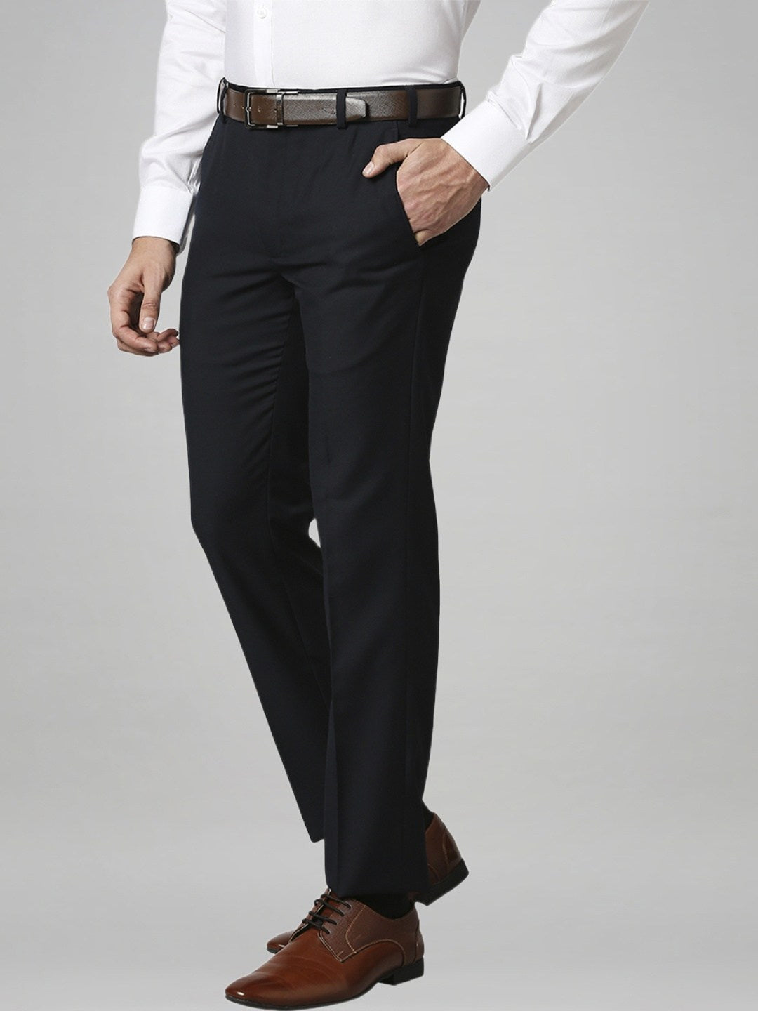 Park Avenue Men Blue Solid Super Slim Fit Work Trouser