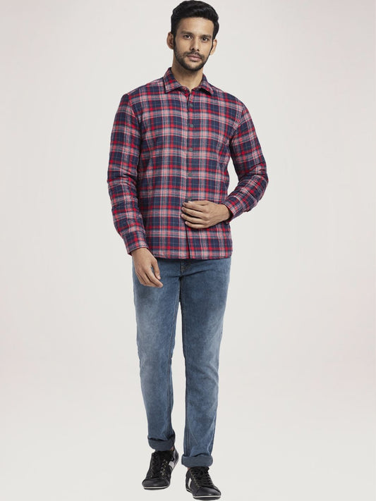 Parx Men Medium Red Checks Slim Fit Party Shirt