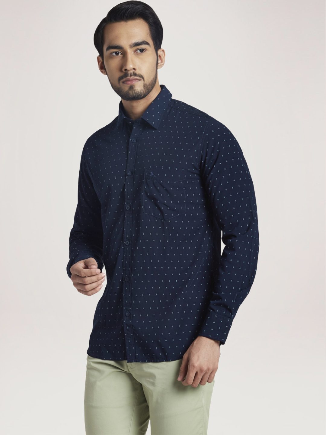 Parx Men Blue Printed Slim Fit Casual Shirt