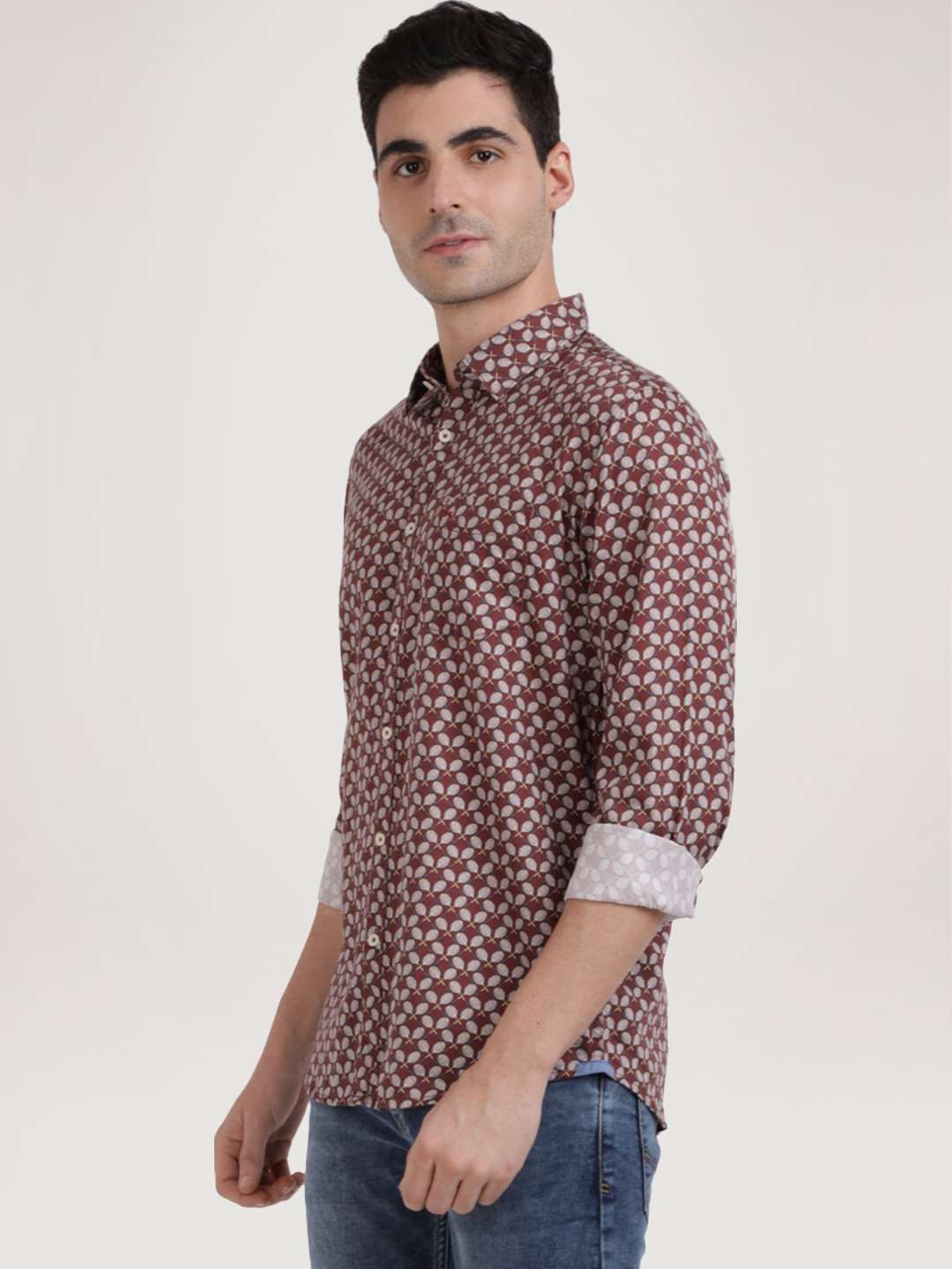 Parx Men Medium Brown Printed Slim Fit Casual Shirt
