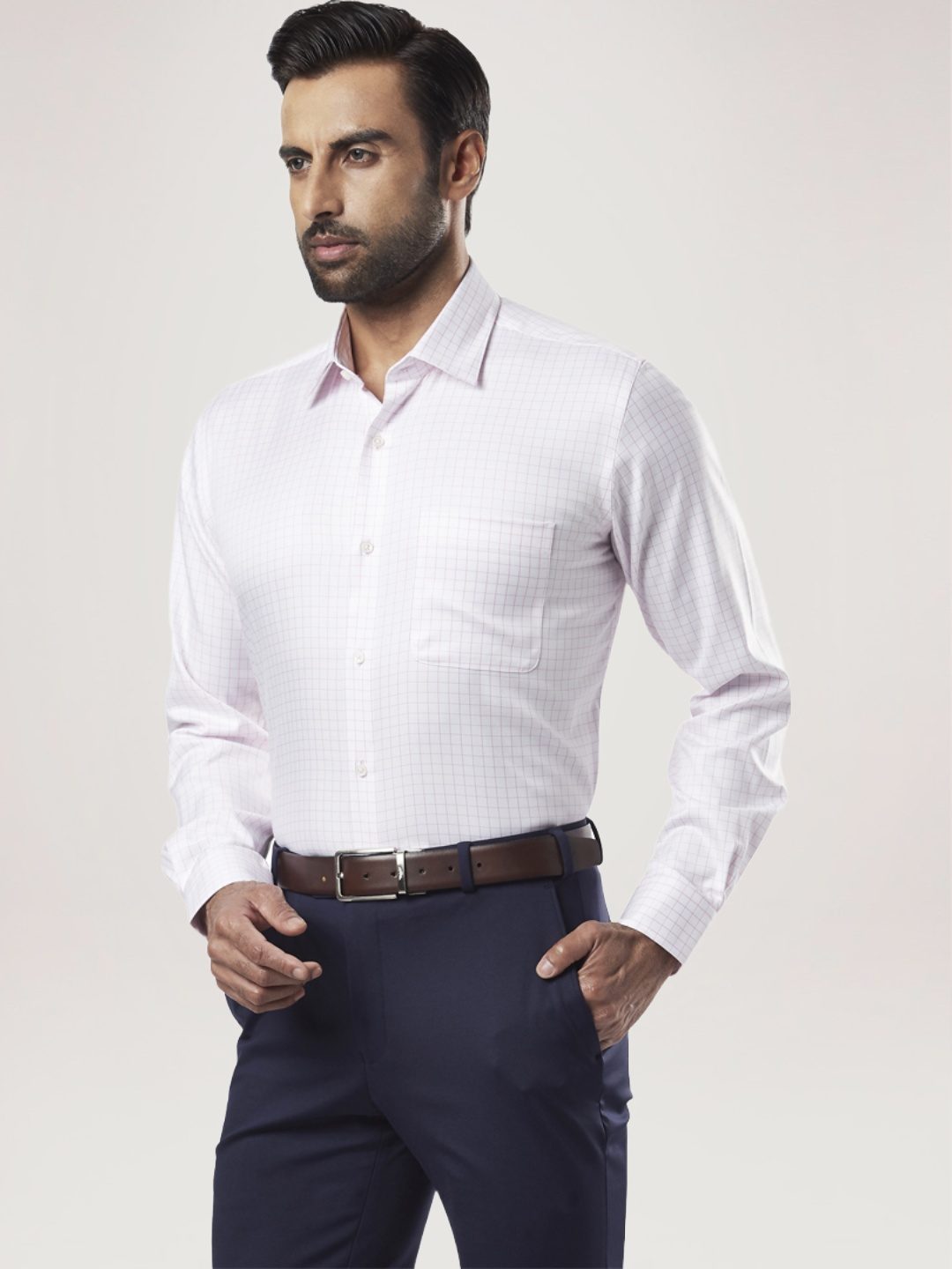 Raymond Men Light Red Solid Regular Fit Work Shirt