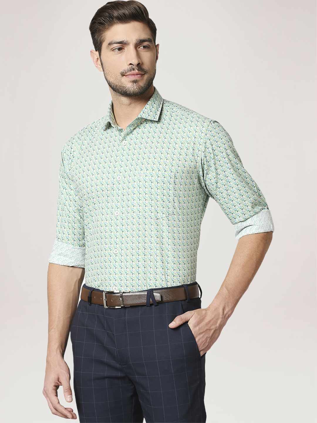 Park Avenue Men Medium Yellow Printed Slim Fit Work Shirt