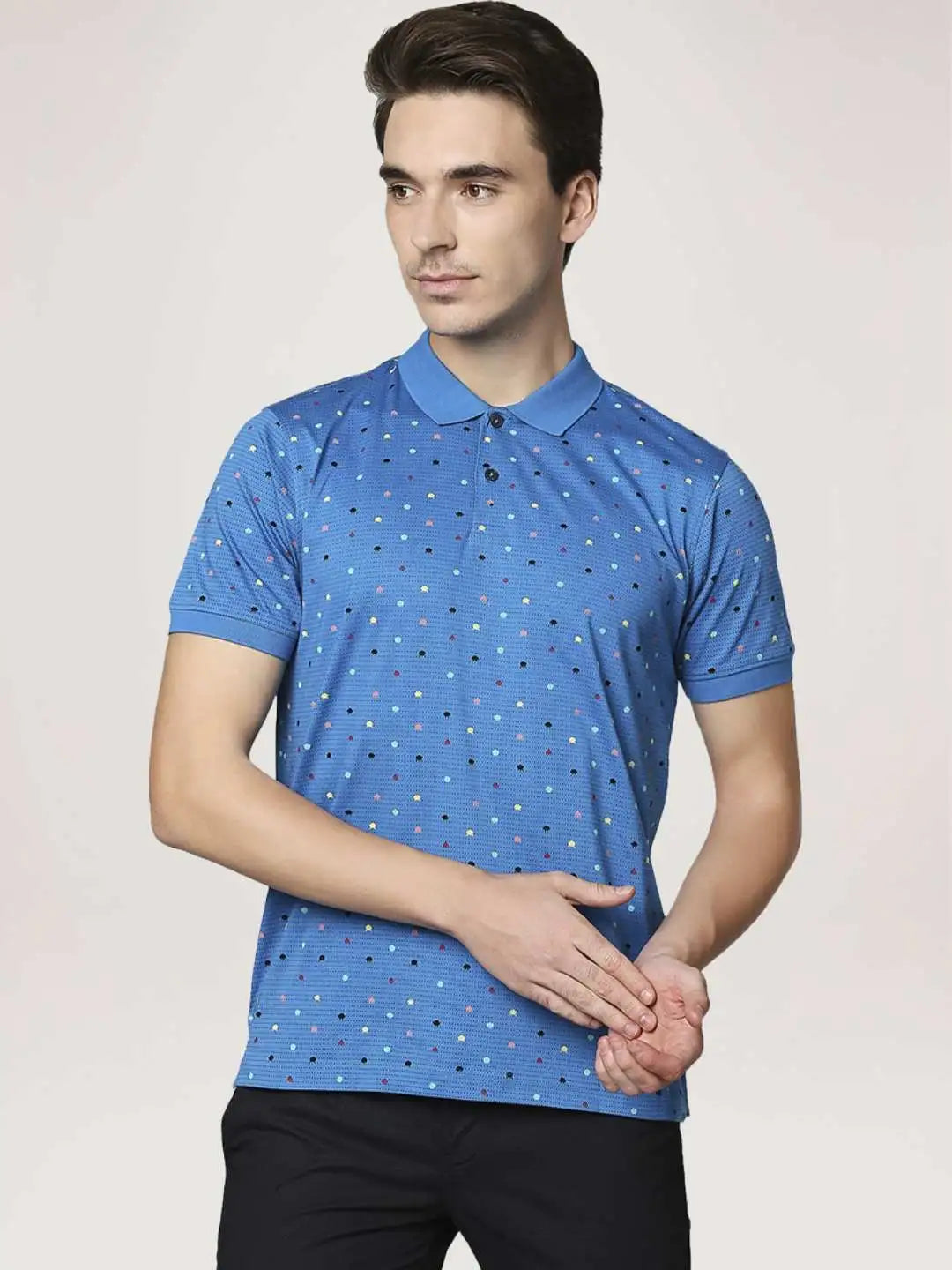 Park Avenue Men Blue Printed Slim Fit Casual Polo