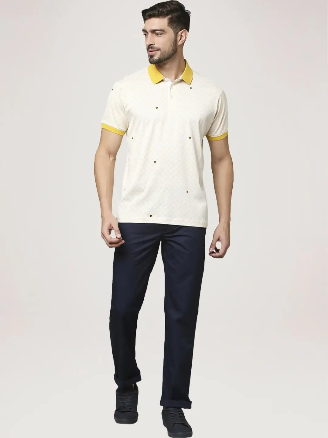 Park Avenue Men Medium Yellow Printed Slim Fit Casual Polo